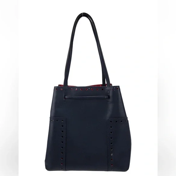 Tory Burch Dark Blue Leather Bucket Bag New Without Tags - Picture 3 of 7